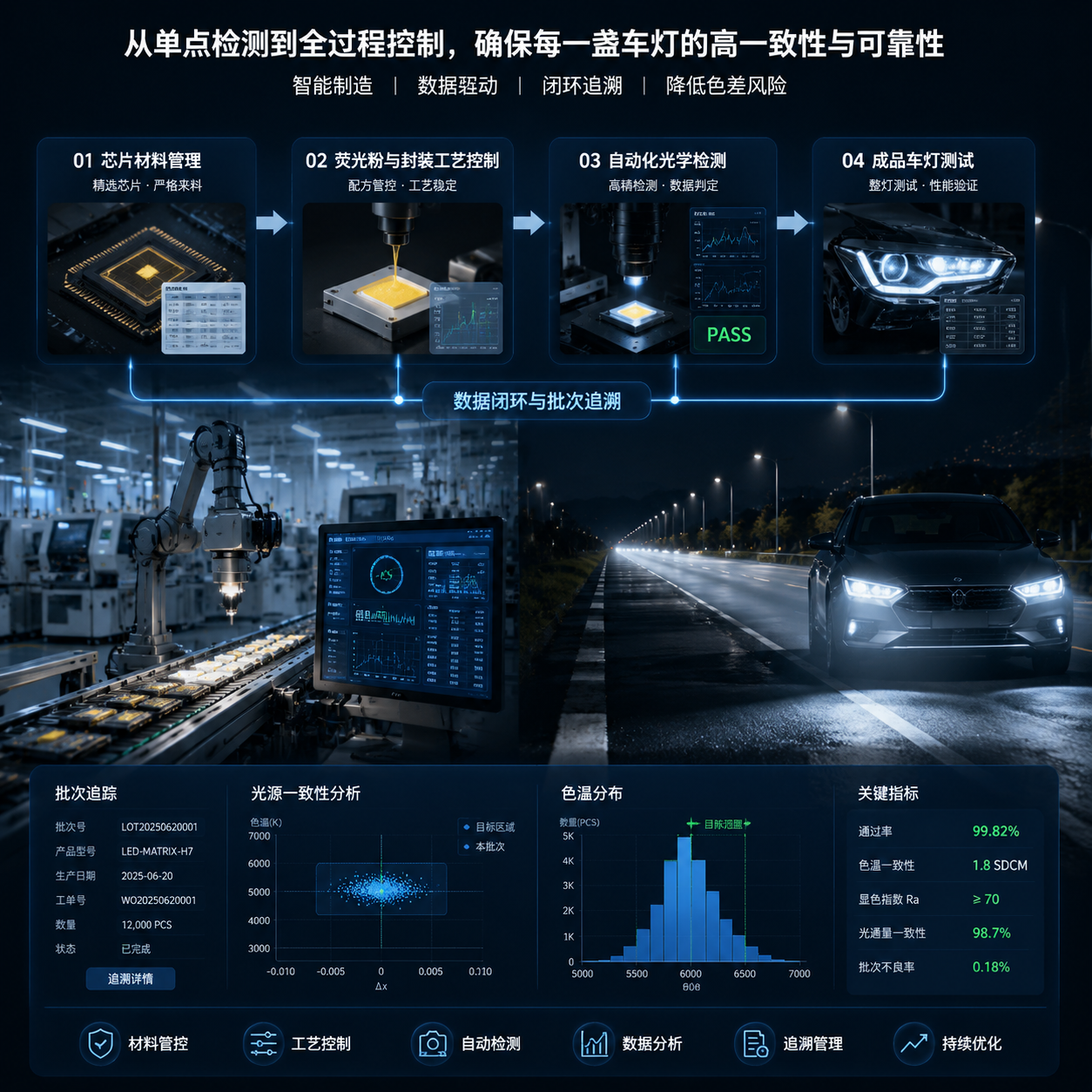 车灯灯珠分光 Bin 级色差管控(汽车LED光源一致性控制指南)