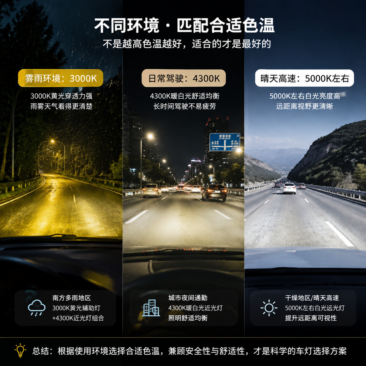 雨天雾天车灯灯珠色温科学选择(LED车灯雨雾穿透色温指南)