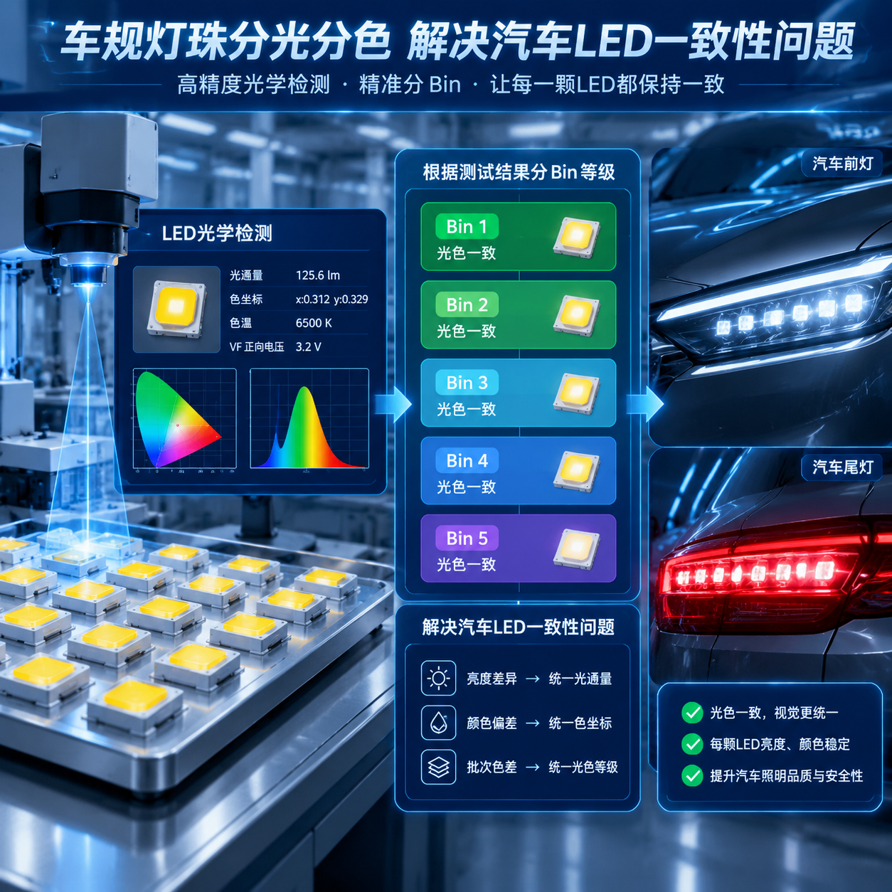 车规灯珠分光分色(车规LED光源分类与应用解析)