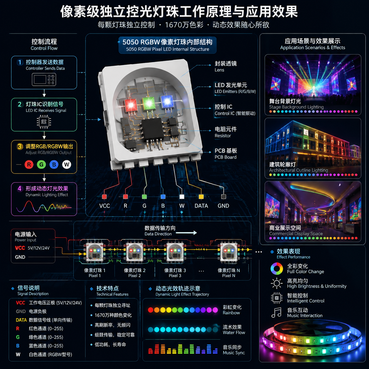 像素灯珠结构原理与接线示意图