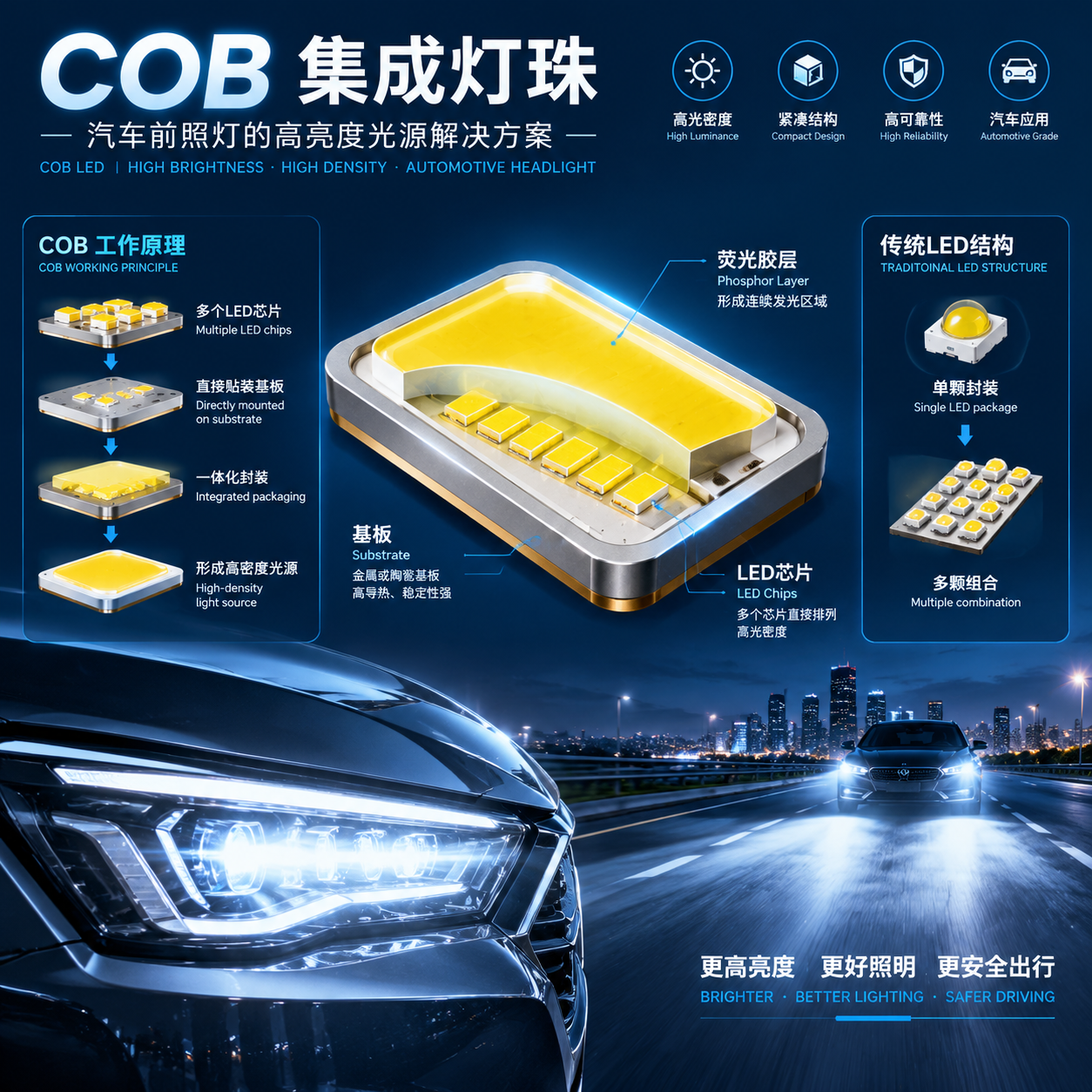 车灯COB集成灯珠(原理与优缺点解析)