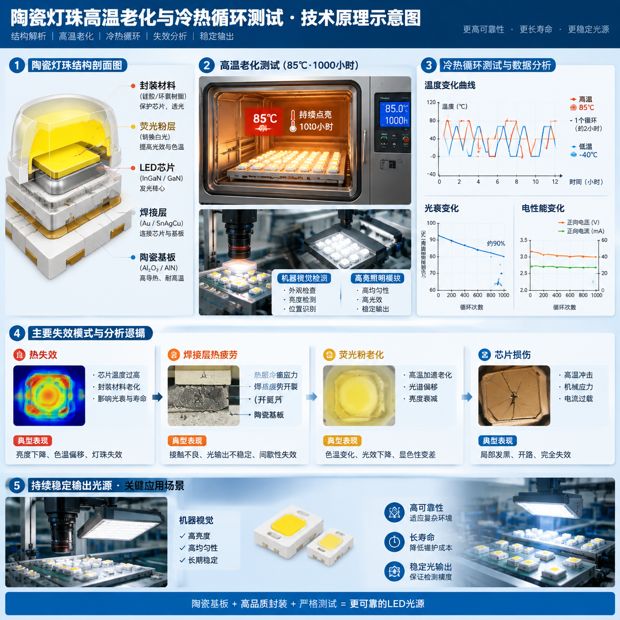 陶瓷LED灯珠高温老化与冷热循环测试原理示意图
