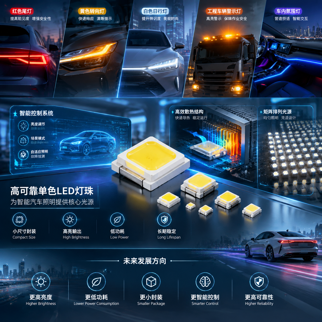 单色汽车 LED 灯珠(汽车照明应用与选型指南)