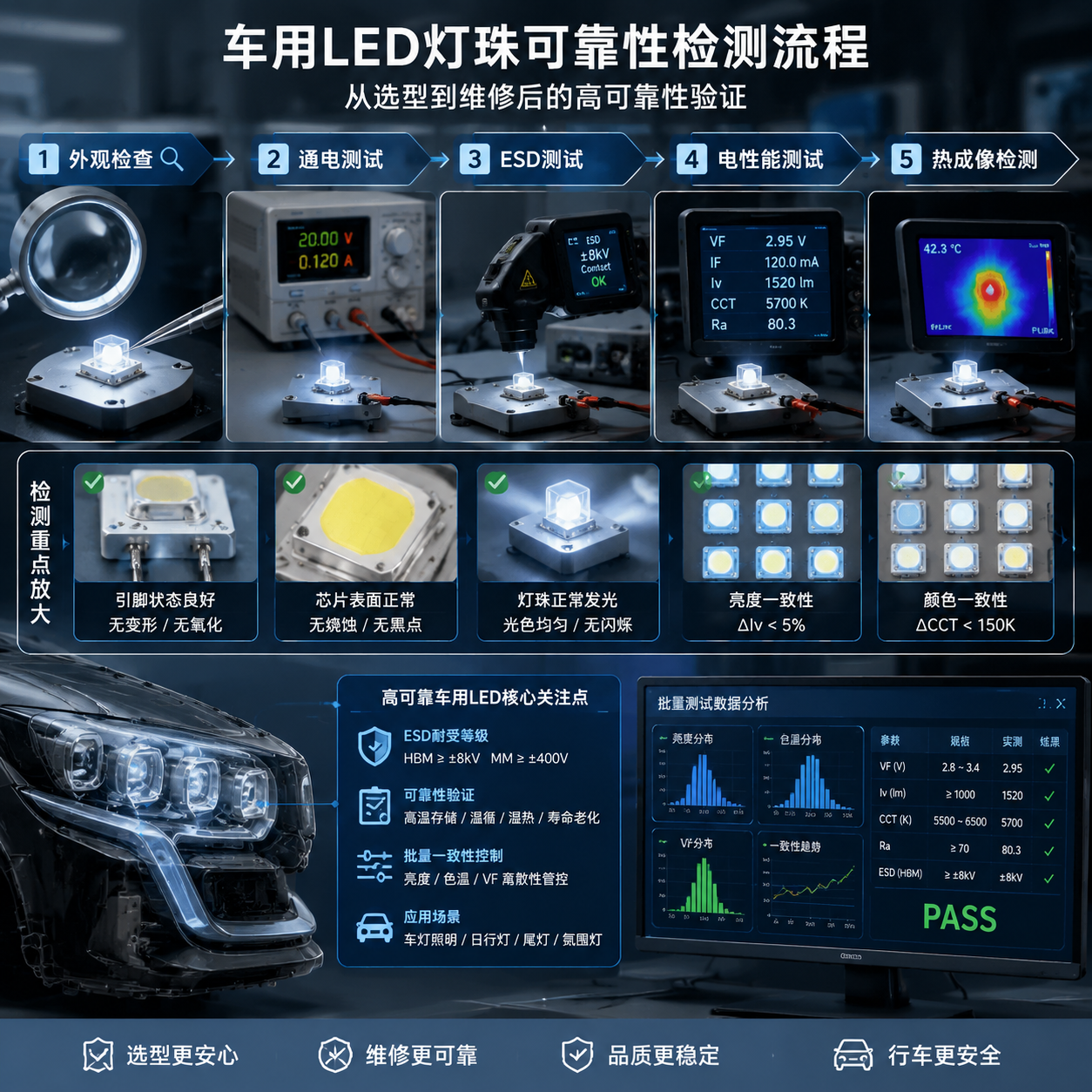车灯灯珠静电损坏怎么预防(LED车灯ESD防护方法)