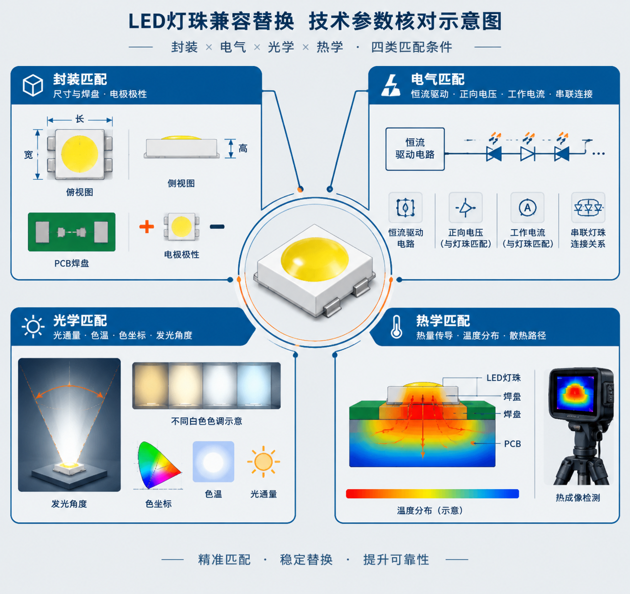 LED灯珠封装电气光学与热学参数核对示意图