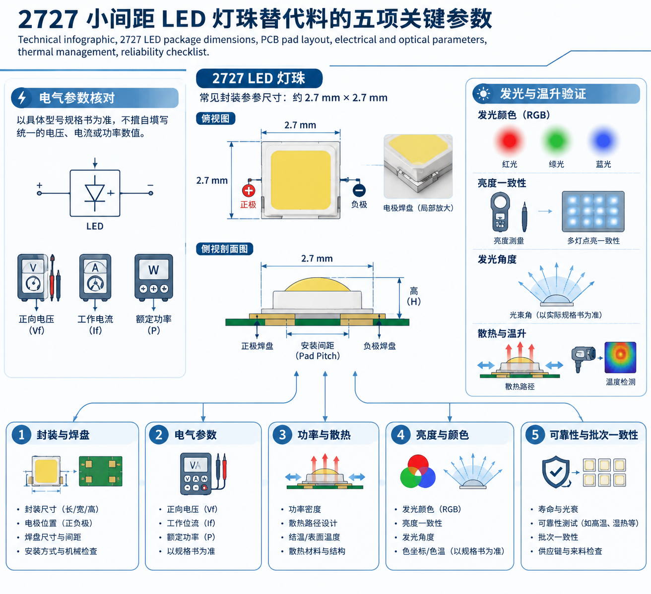 2727 LED封装尺寸与五项关键参数