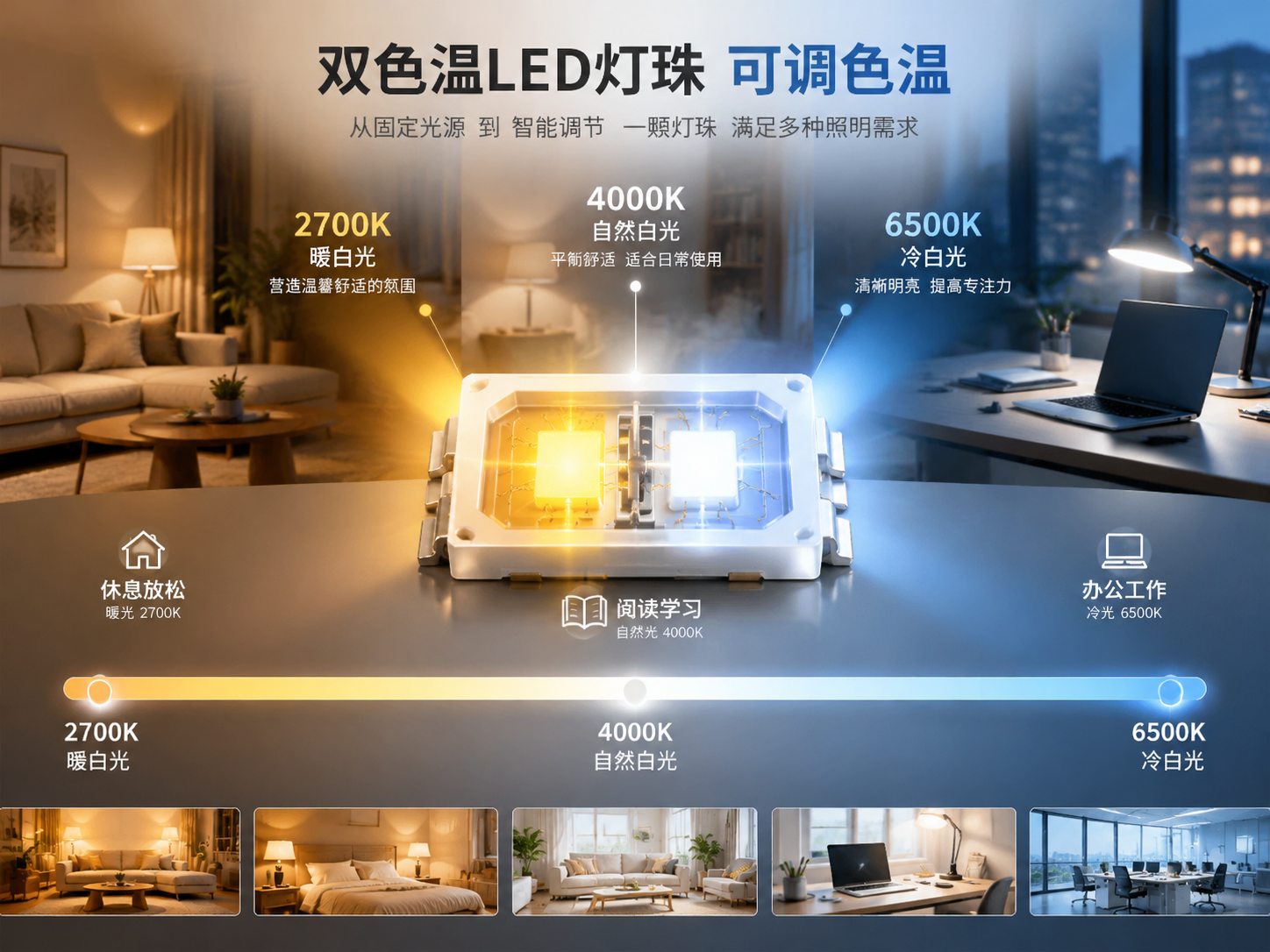 双色温LED灯珠智能调节示意图
