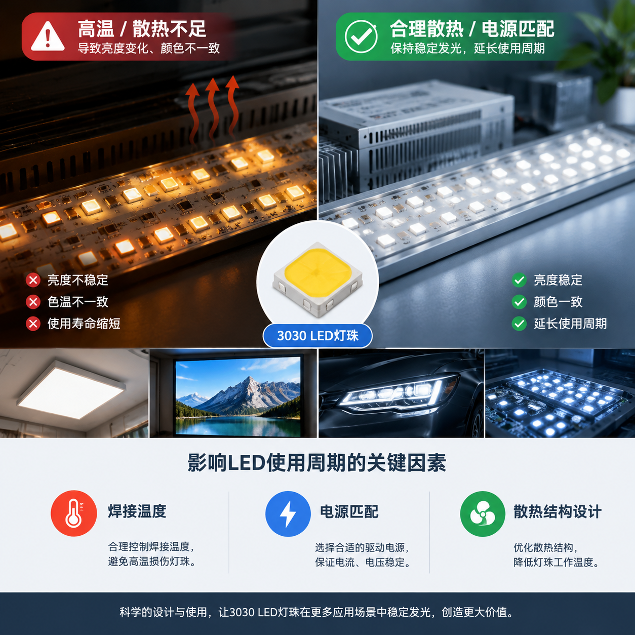 3030LED灯珠应用场景与稳定性对比
