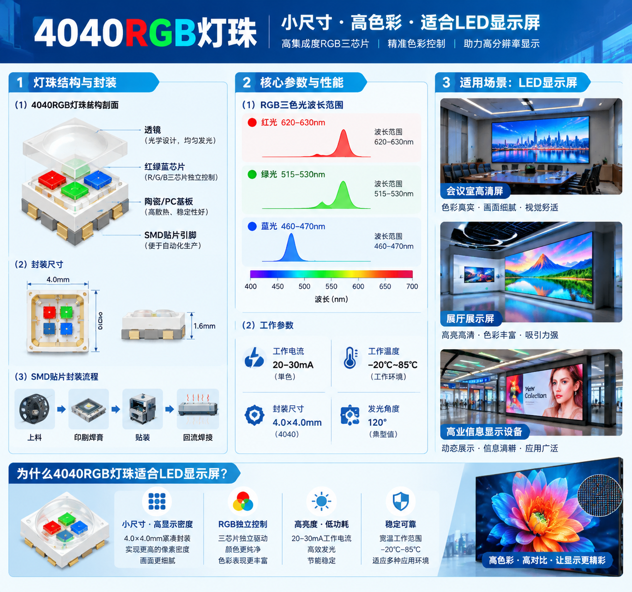 4040RGB灯珠结构与参数信息图