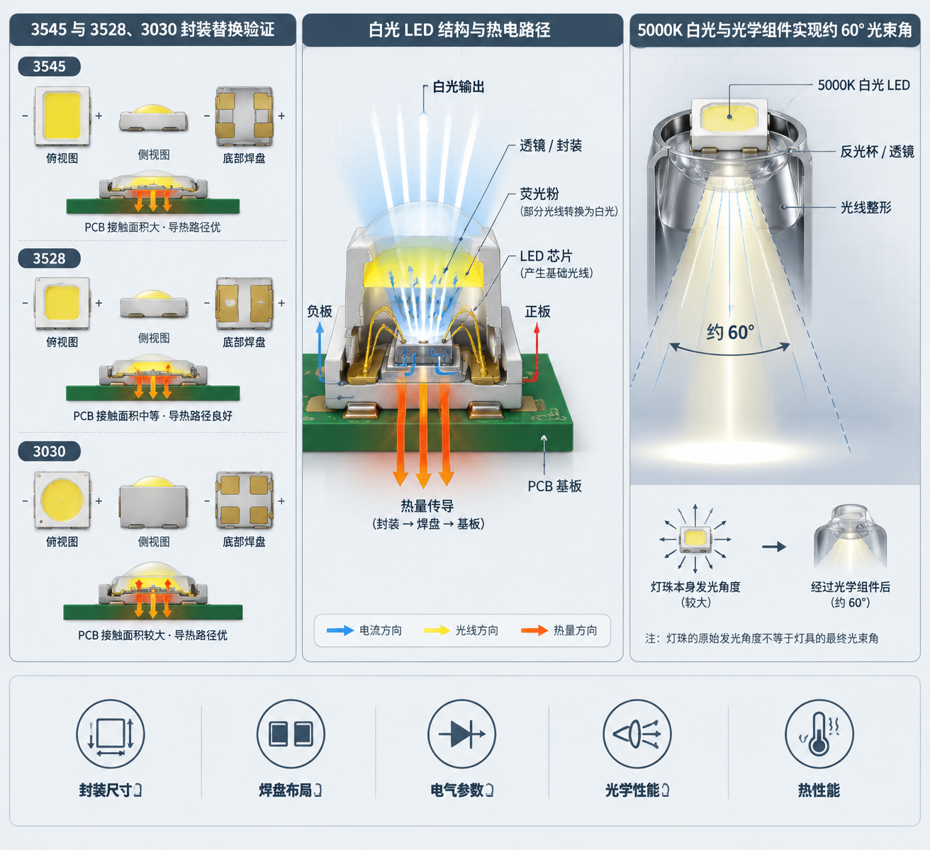 3545 与3528封装替换及5000K 60度光束角原理