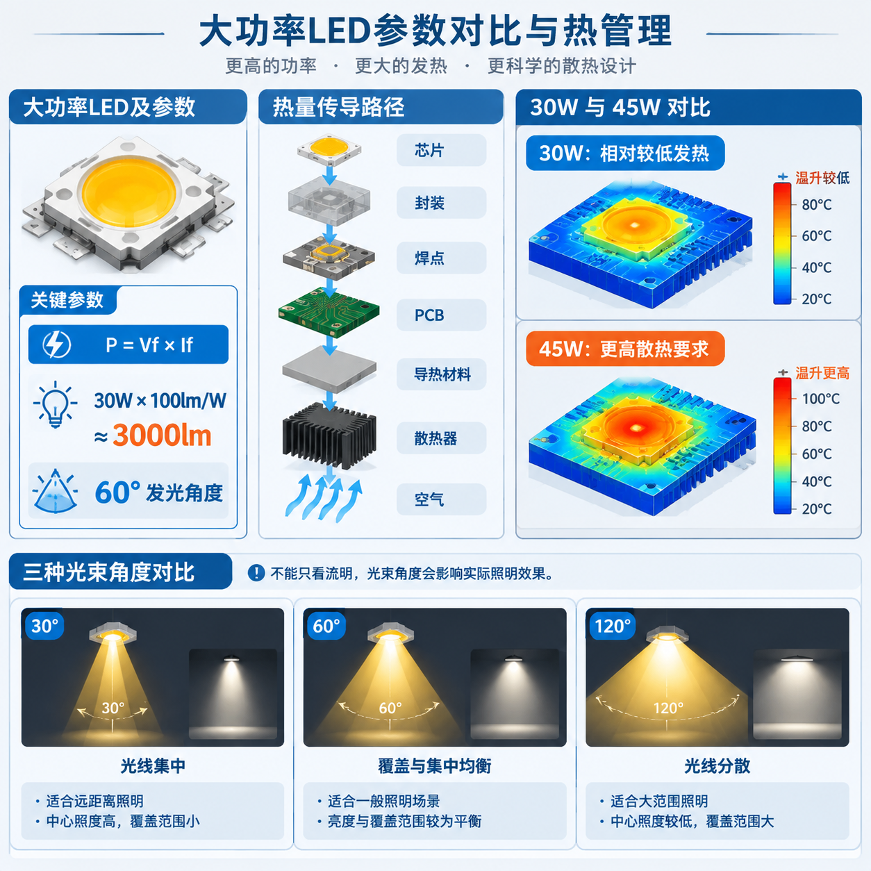 大功率LED参数对比热管理图