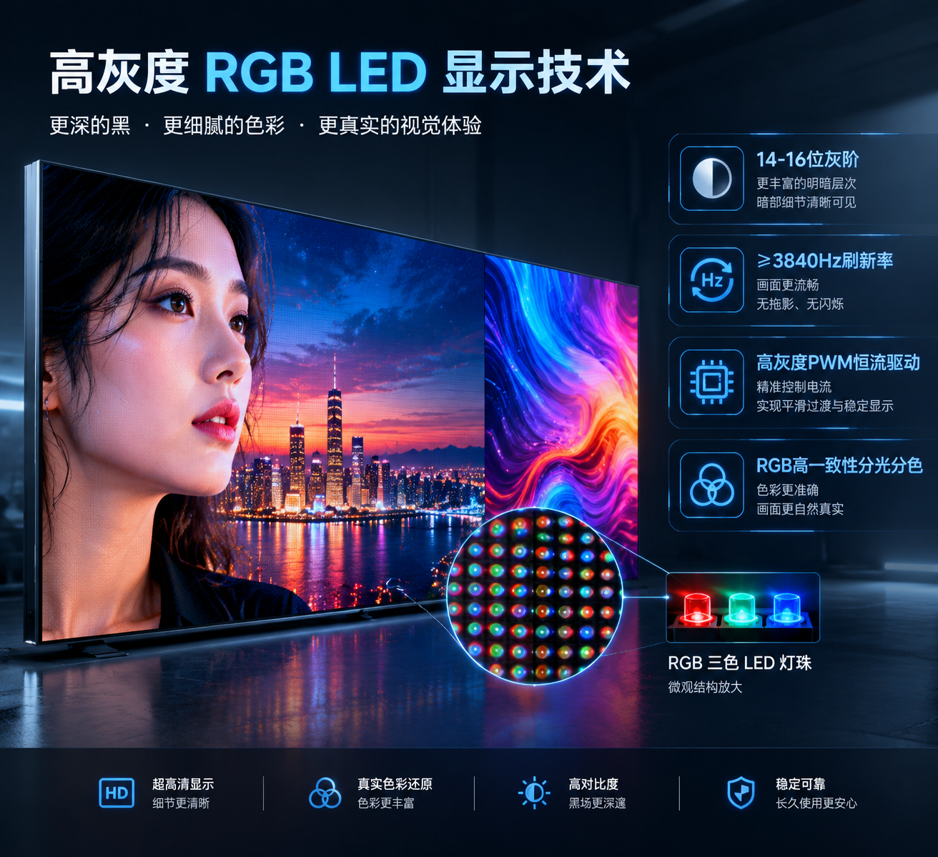 高灰度RGB灯珠显示屏高清展示