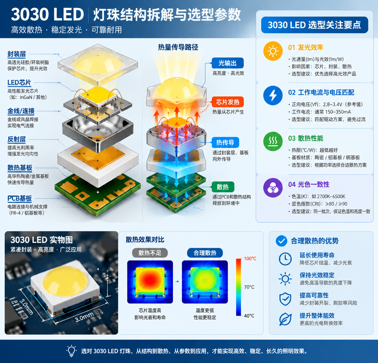 3030LED灯珠结构与散热原理图