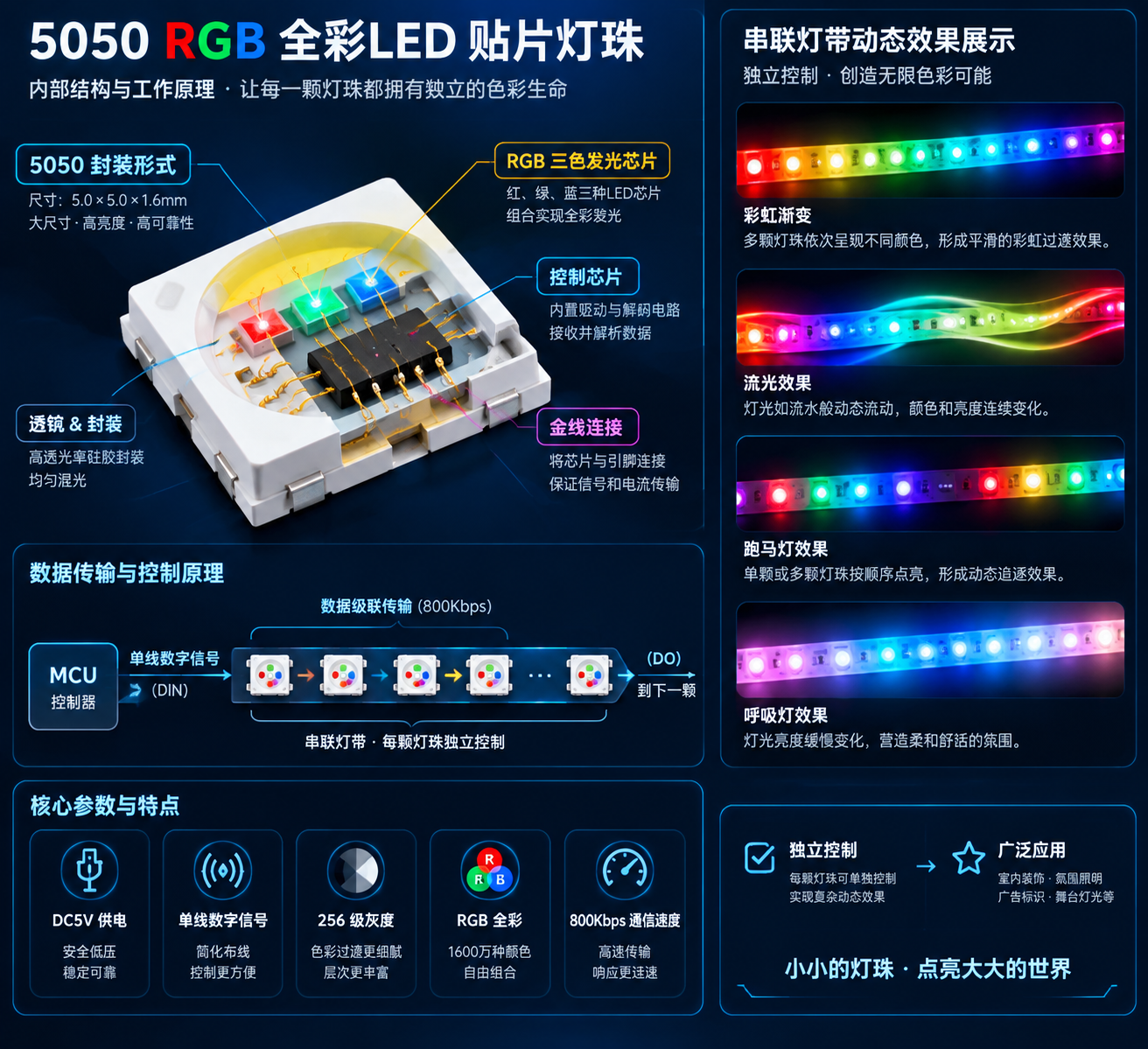WS2812B5050灯珠内部结构及参数示意图