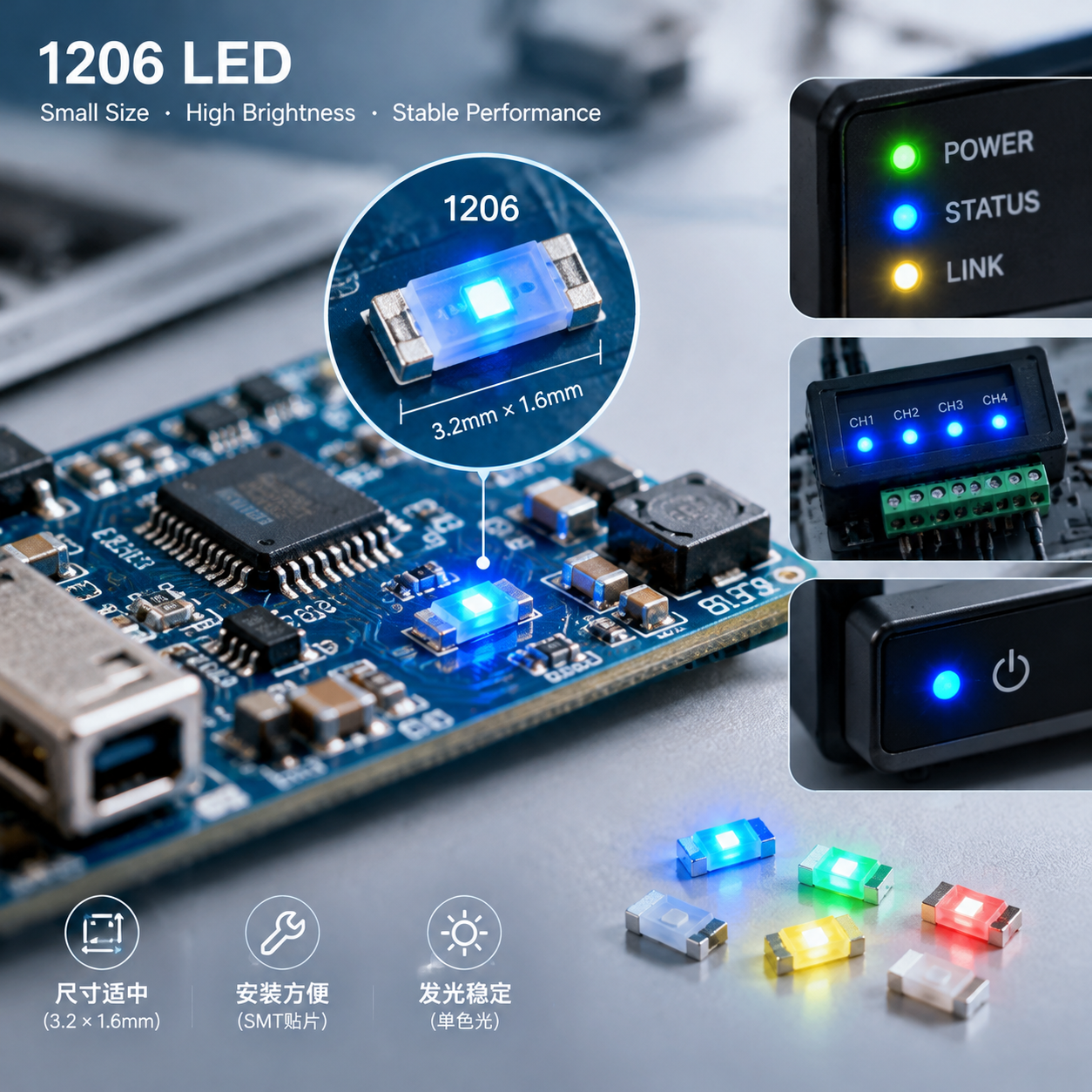 1206LED灯珠单色应用场景高清微距展示