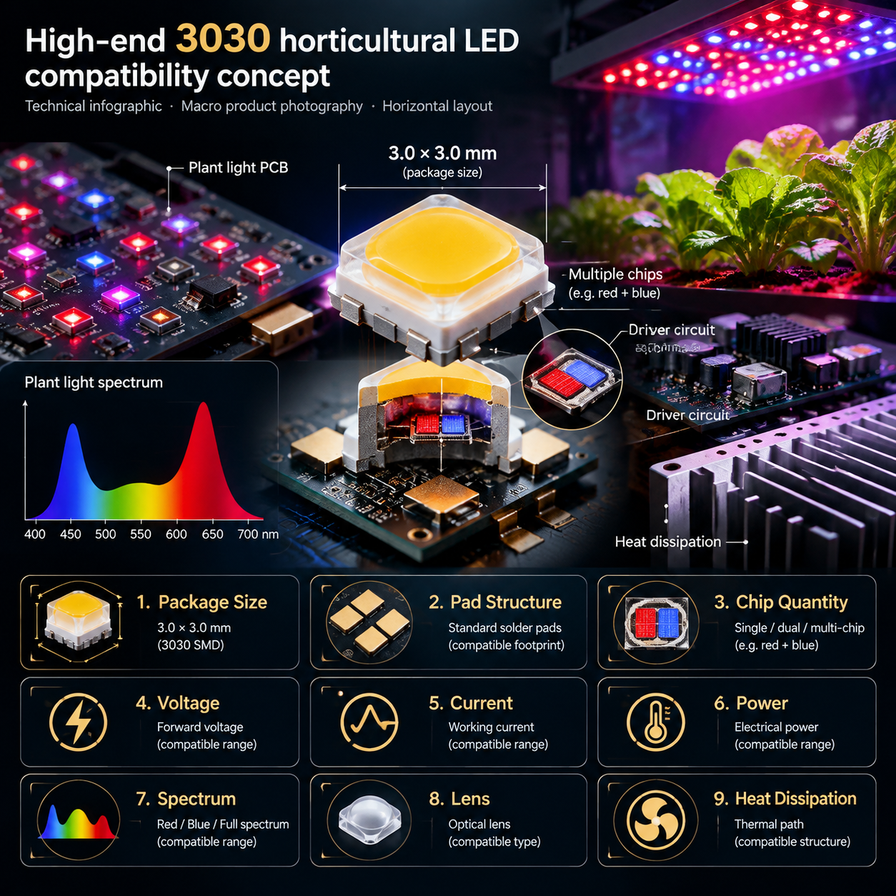3030植物照明灯珠兼容款核心问题图片