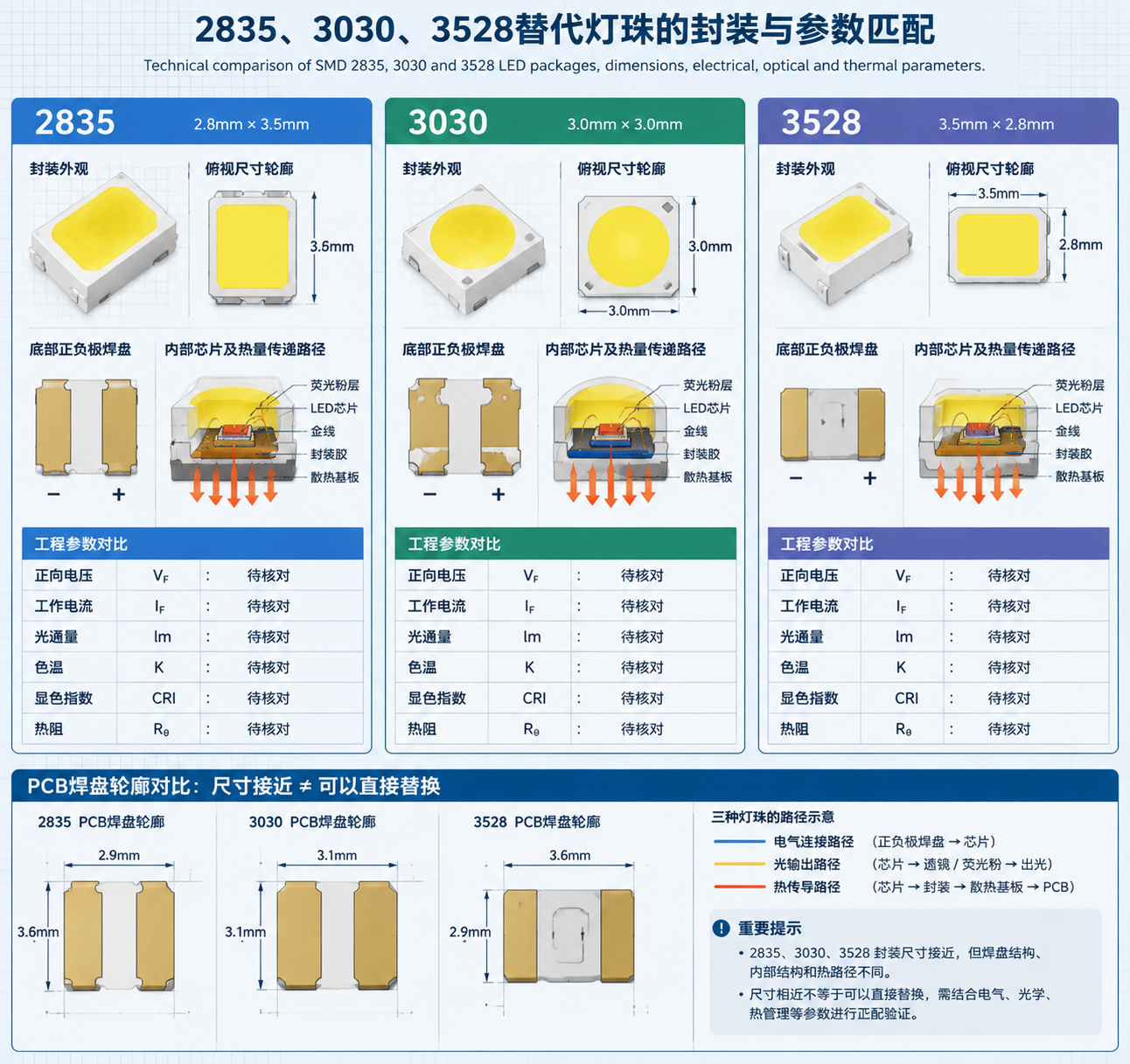 2835贴片灯珠封装与尺寸对比