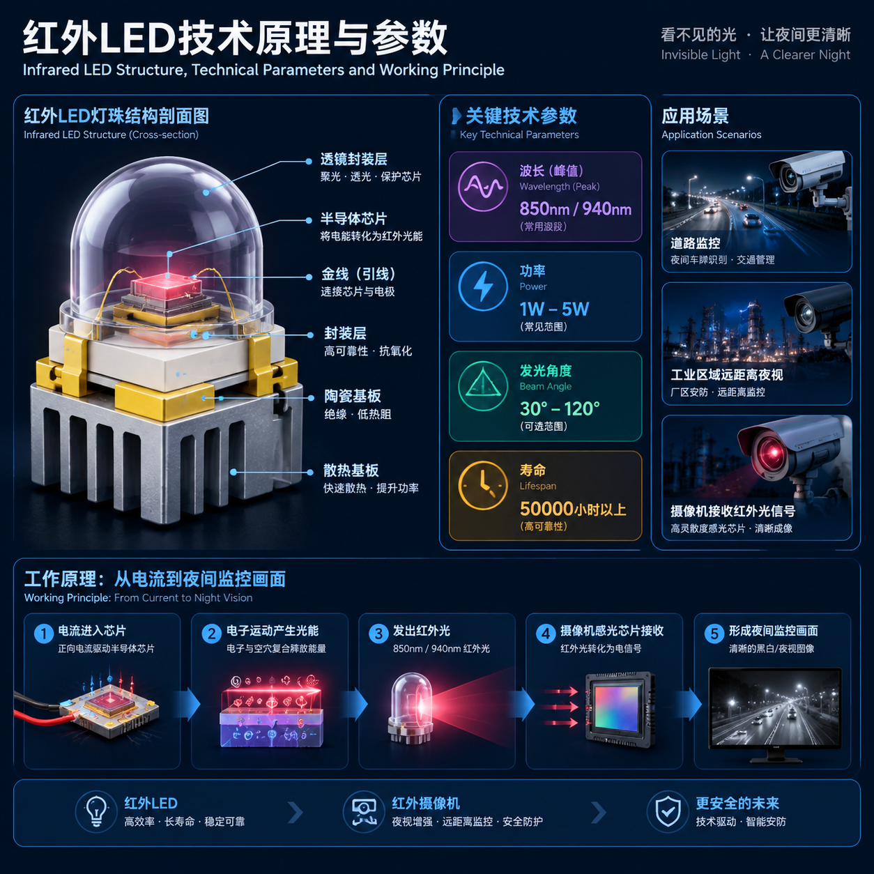 红外LED技术原理与参数示意图