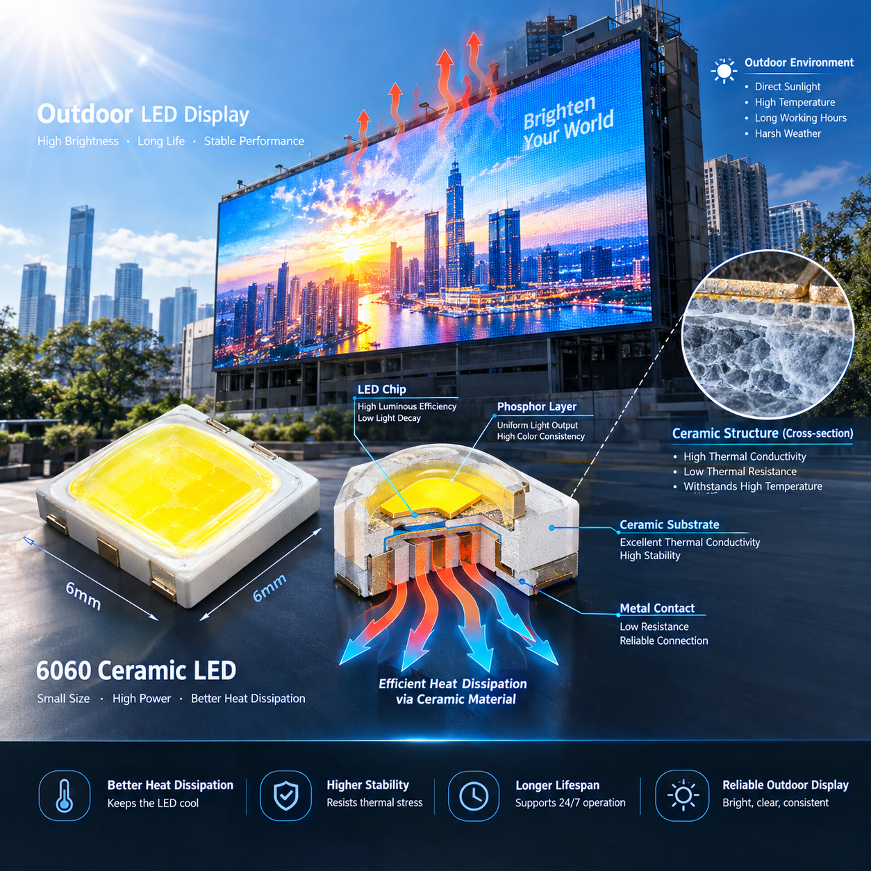 6060陶瓷LED灯珠户外大屏核心场景