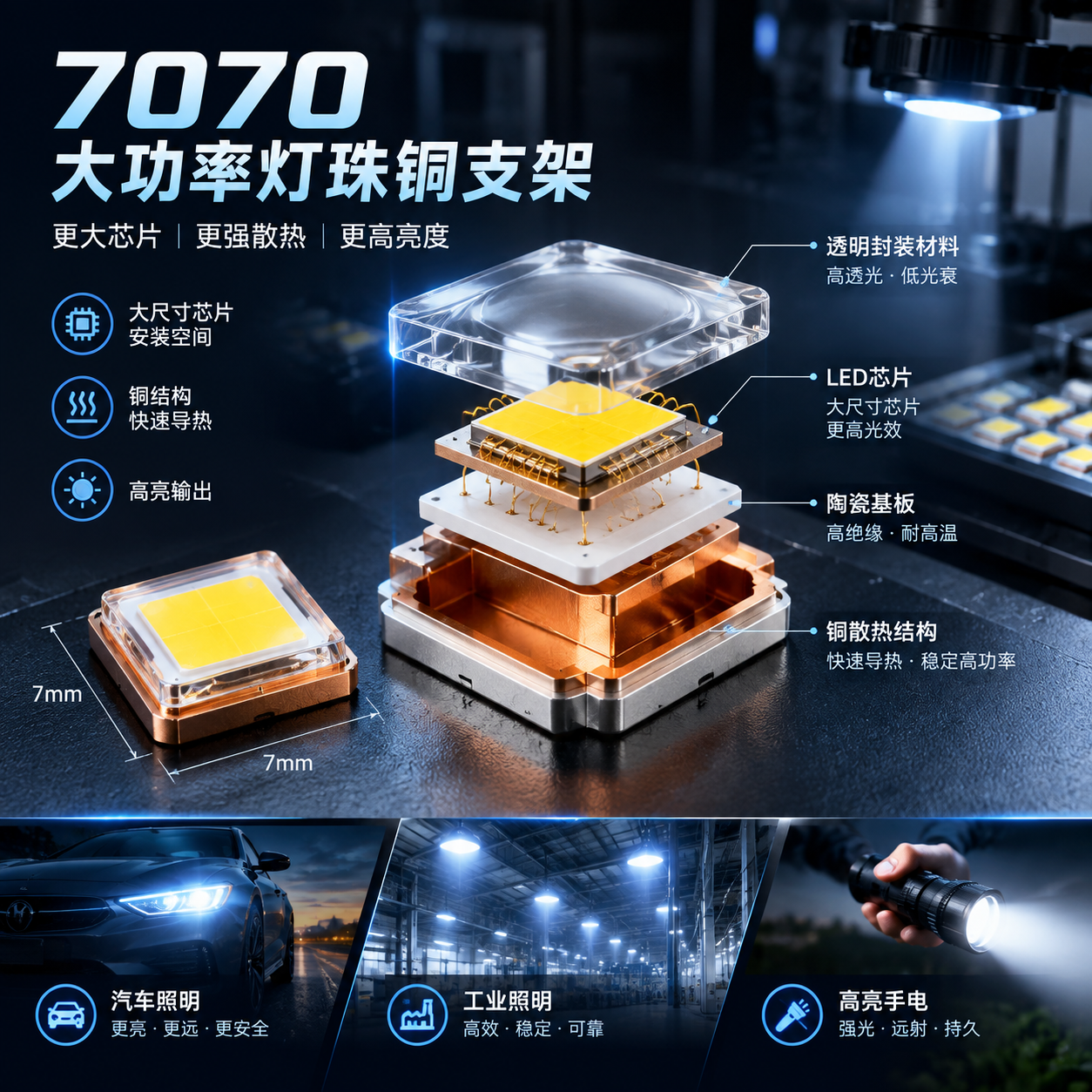 7070大功率灯珠铜支架产品展示