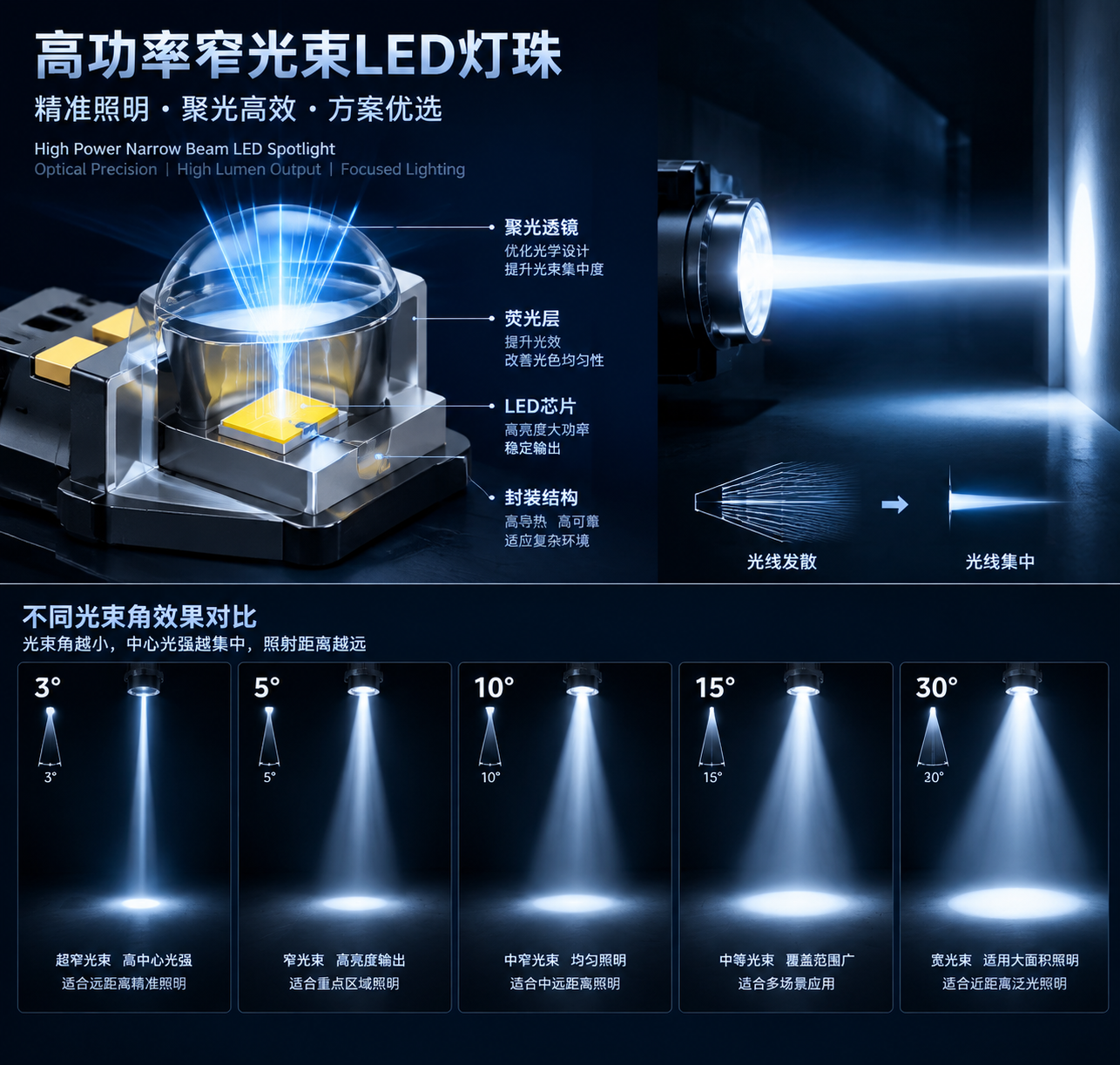 窄光束大功率LED灯珠聚光核心主题