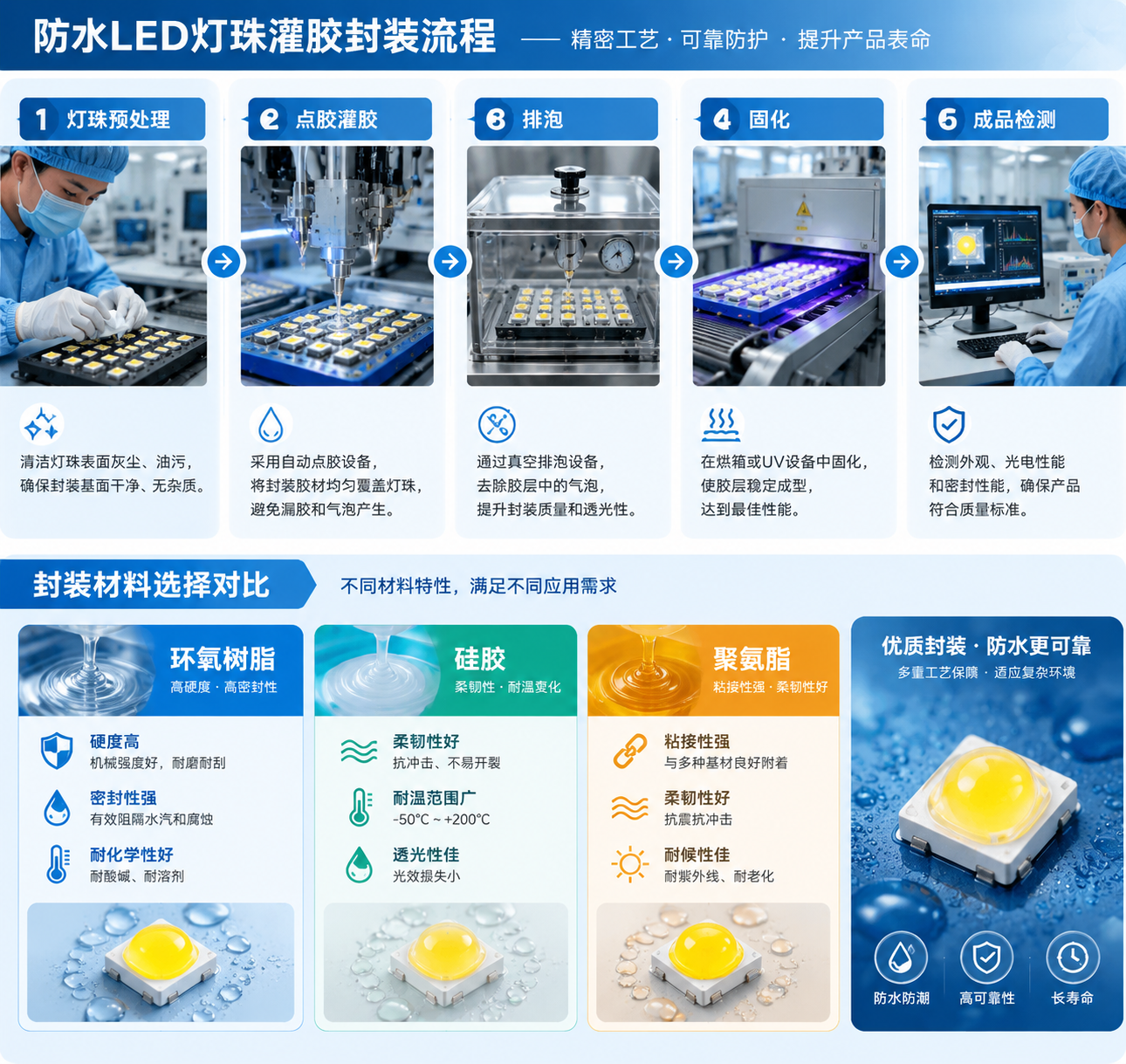 LED灯珠灌胶工艺流程示意图
