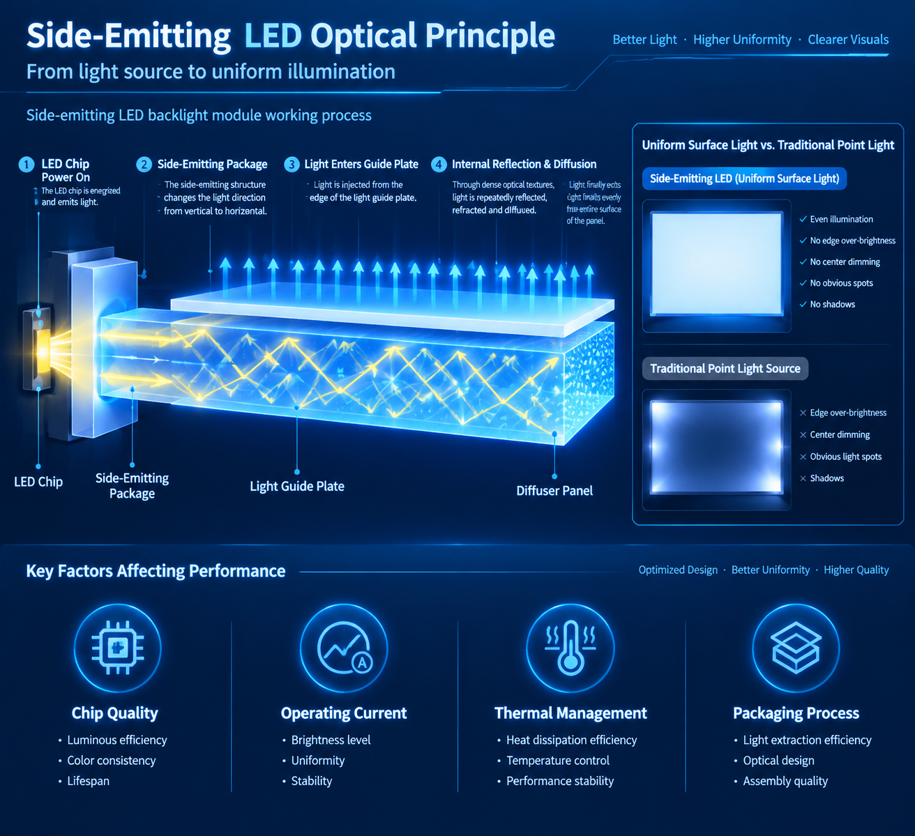 侧发光LED灯珠背光工作原理流程图