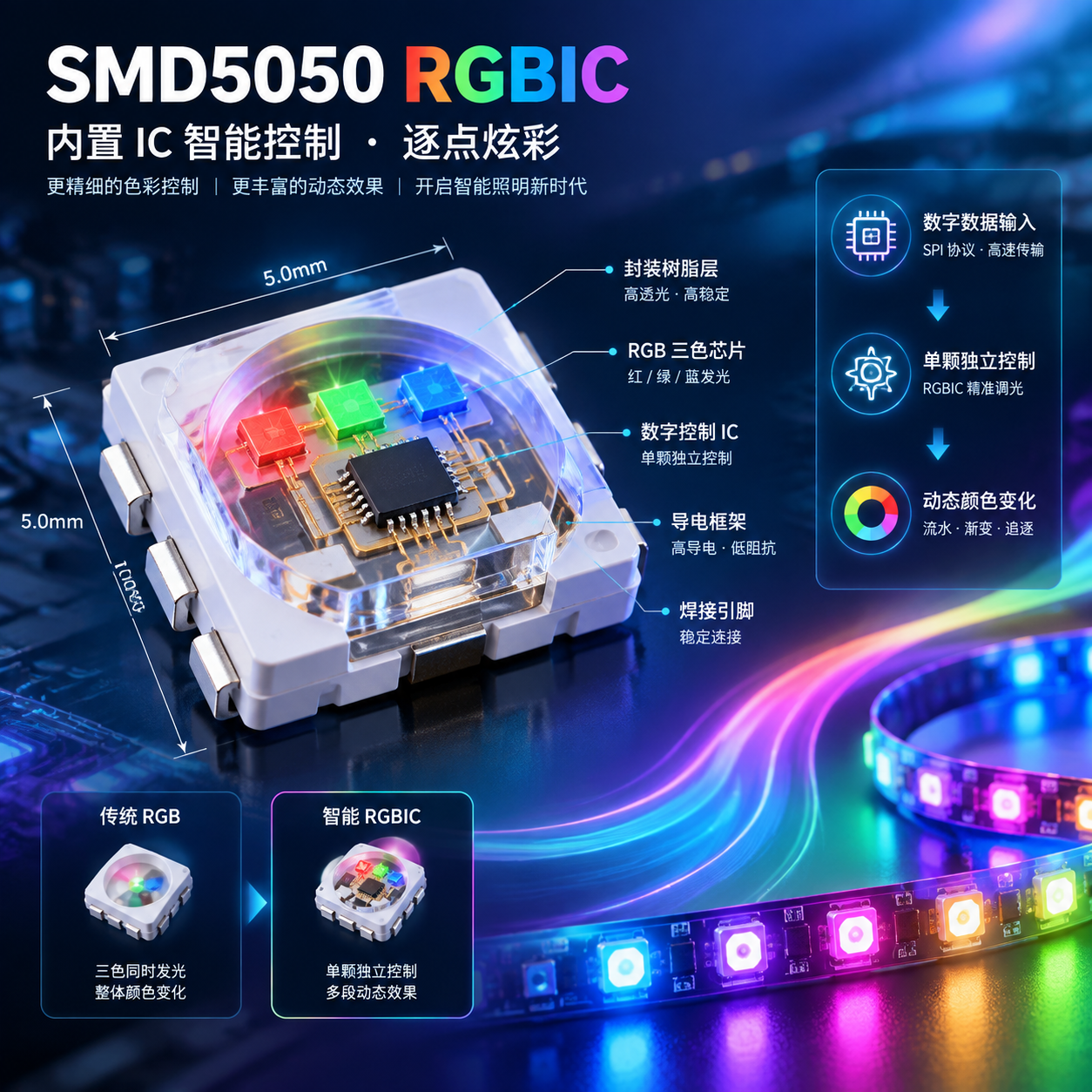 SMD5050 RGB 内置 IC 灯珠现货(选型参数与采购指南)