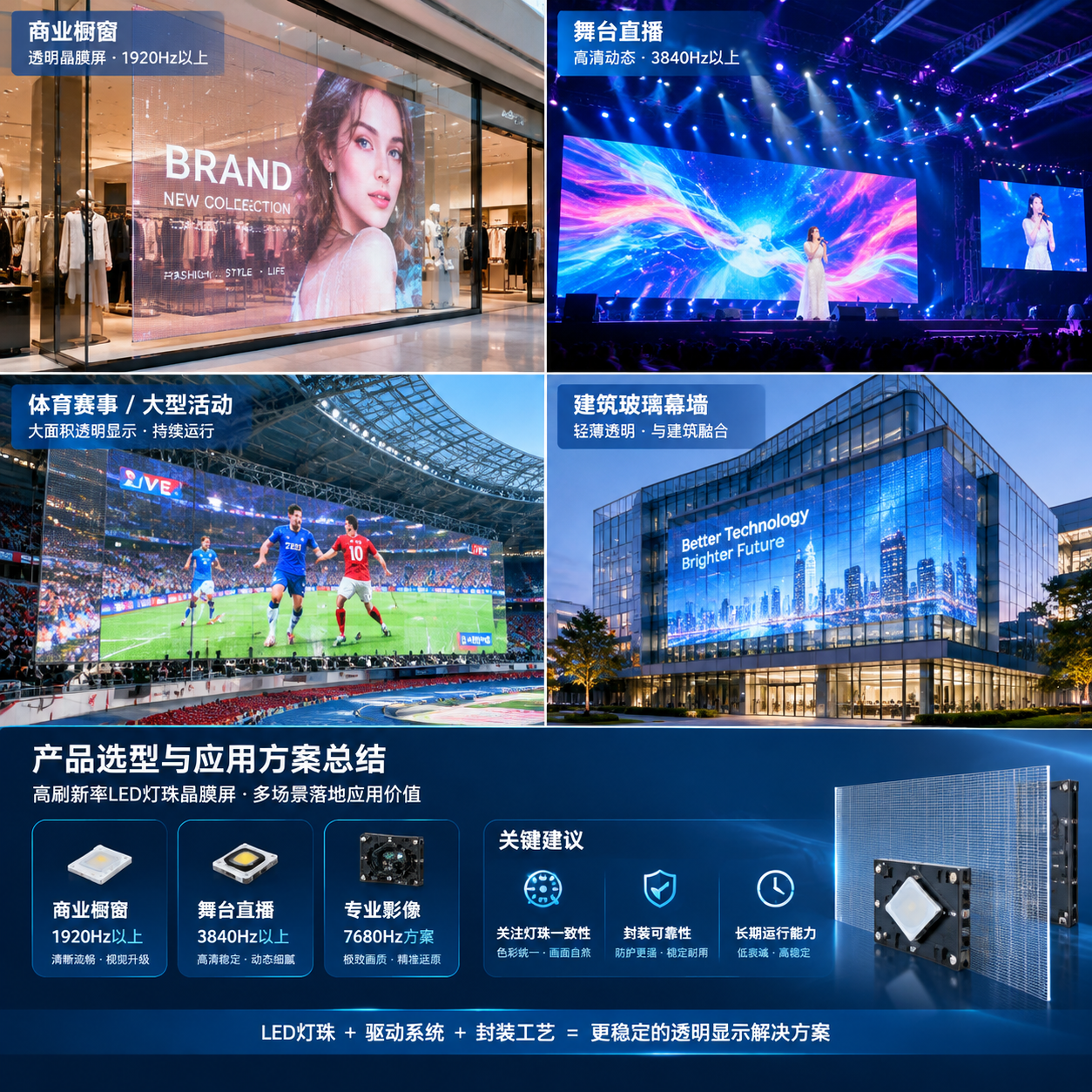 不同应用场景高刷新率LED灯珠晶膜屏方案