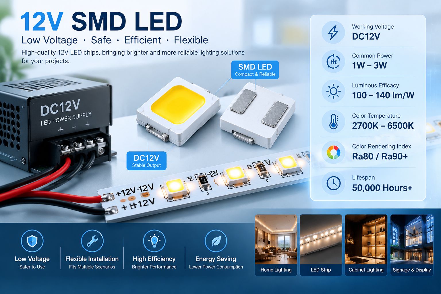 12V SMD LED灯珠实物特写与参数展示