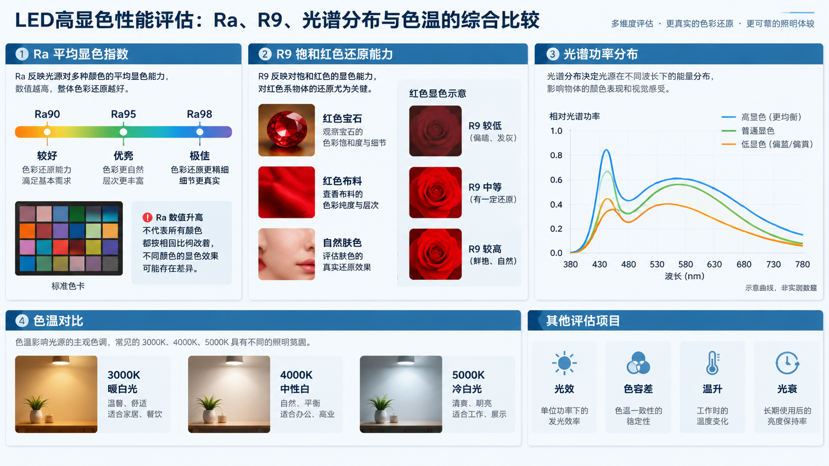Ra R9光谱色温综合比较信息图