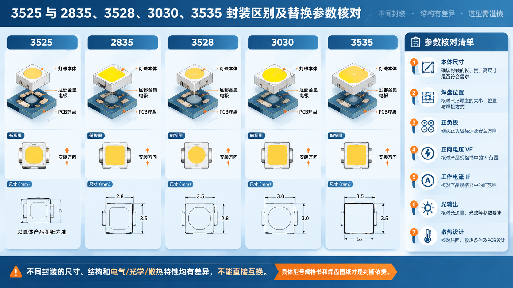LED封装尺寸对比示意图