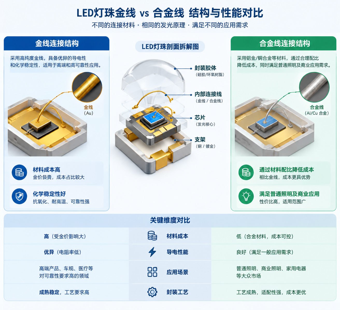 合金线与金线LED灯珠区别技术图
