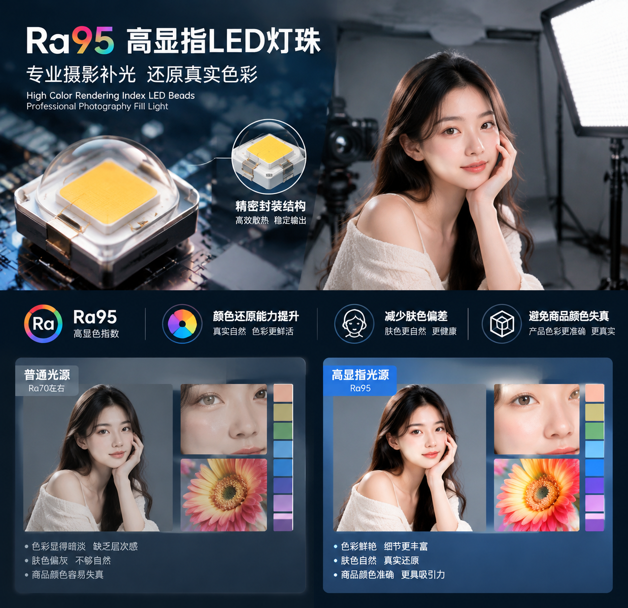 Ra95高显指LED灯珠摄影补光核心主题场景
