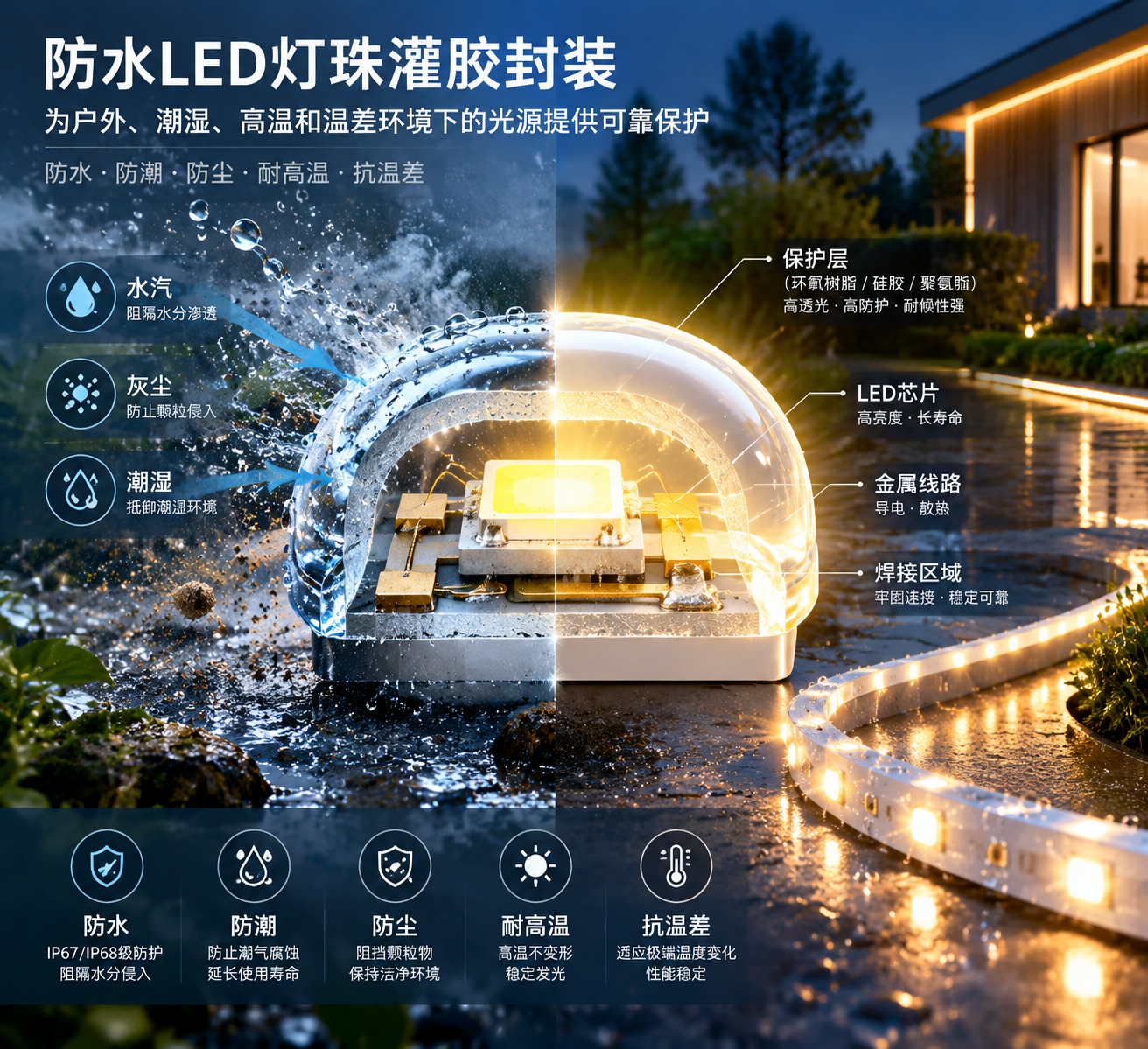 LED灯珠剖面透明封装防水保护