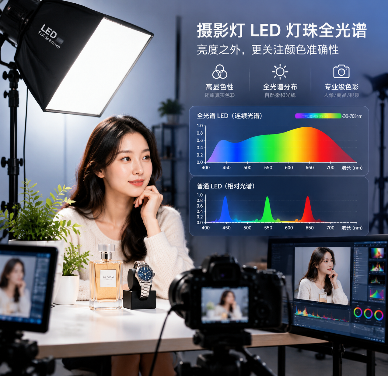 摄影灯 LED 灯珠全光谱核心概念图