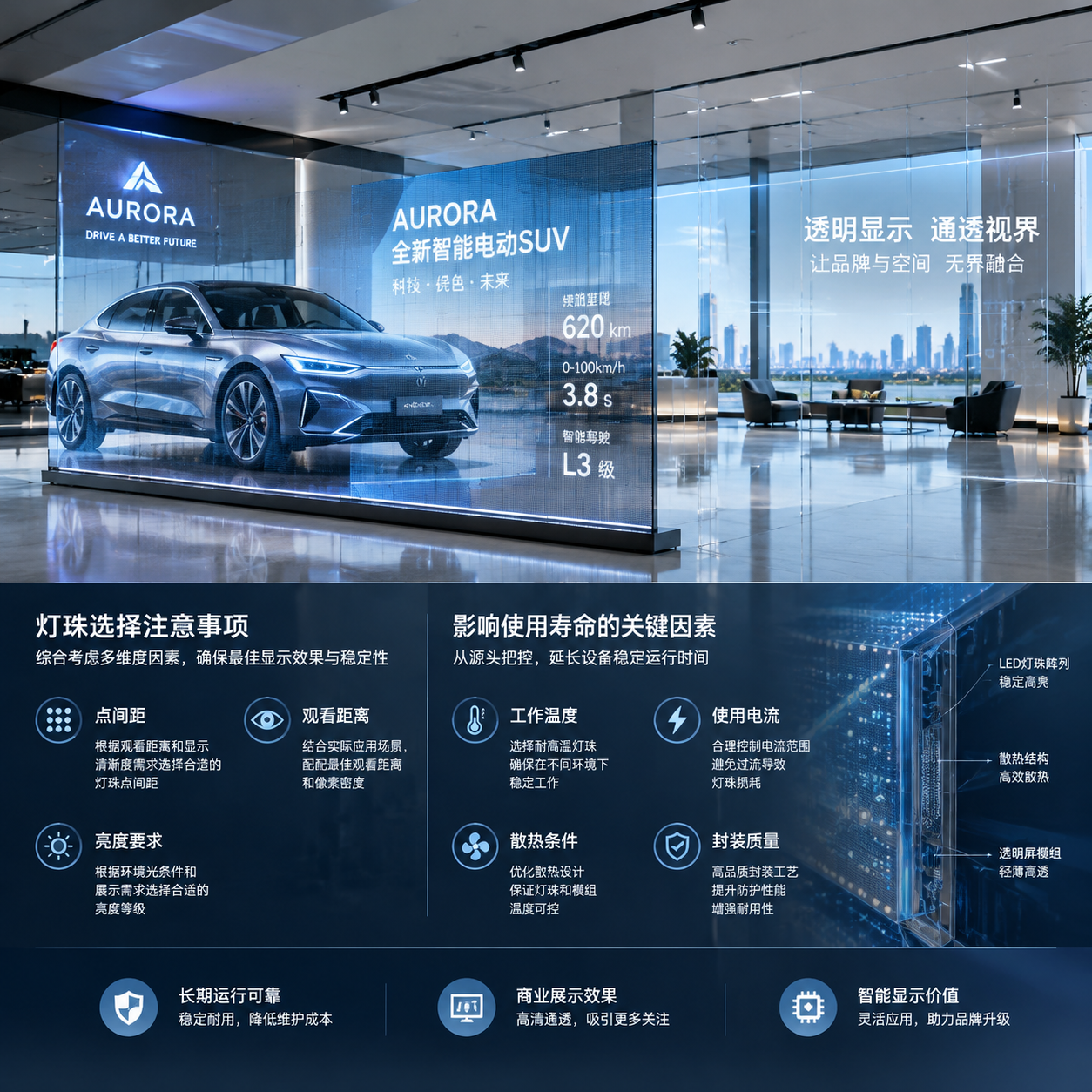 小颗粒 LED 灯珠透明屏模组(选型安装指南)