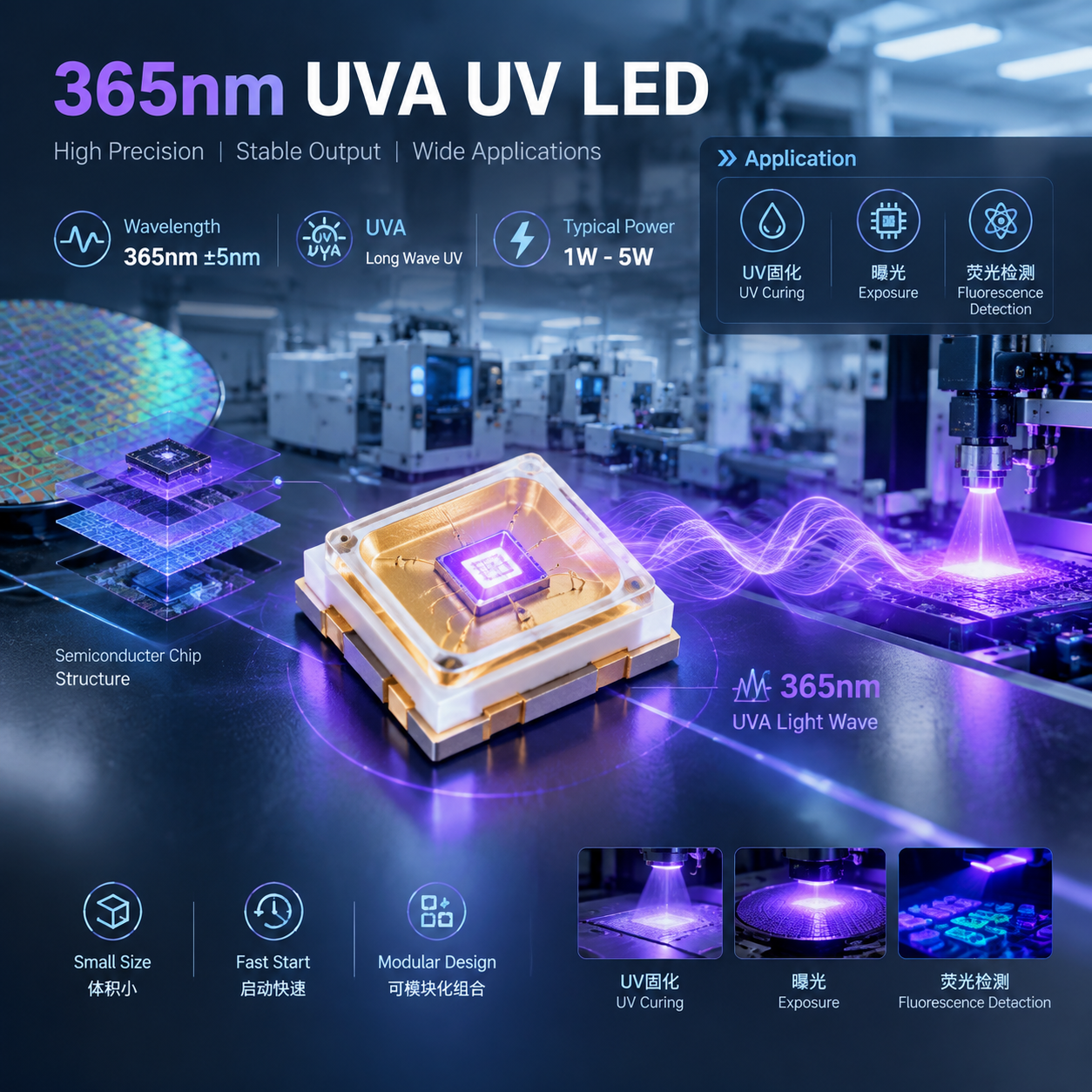 365nm UVA UV LED灯珠主视觉工业风开篇图