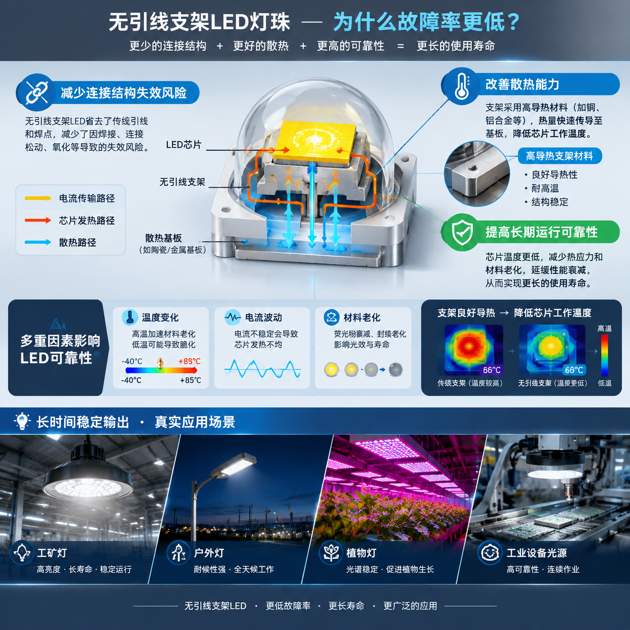 无引线支架LED故障率降低原理示意图