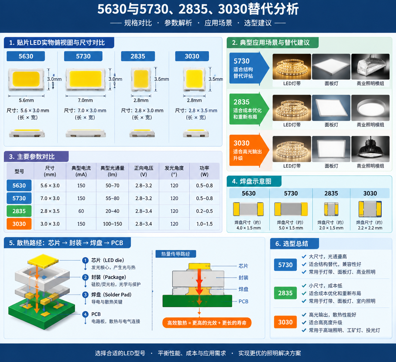 LED型号尺寸与应用对比信息图