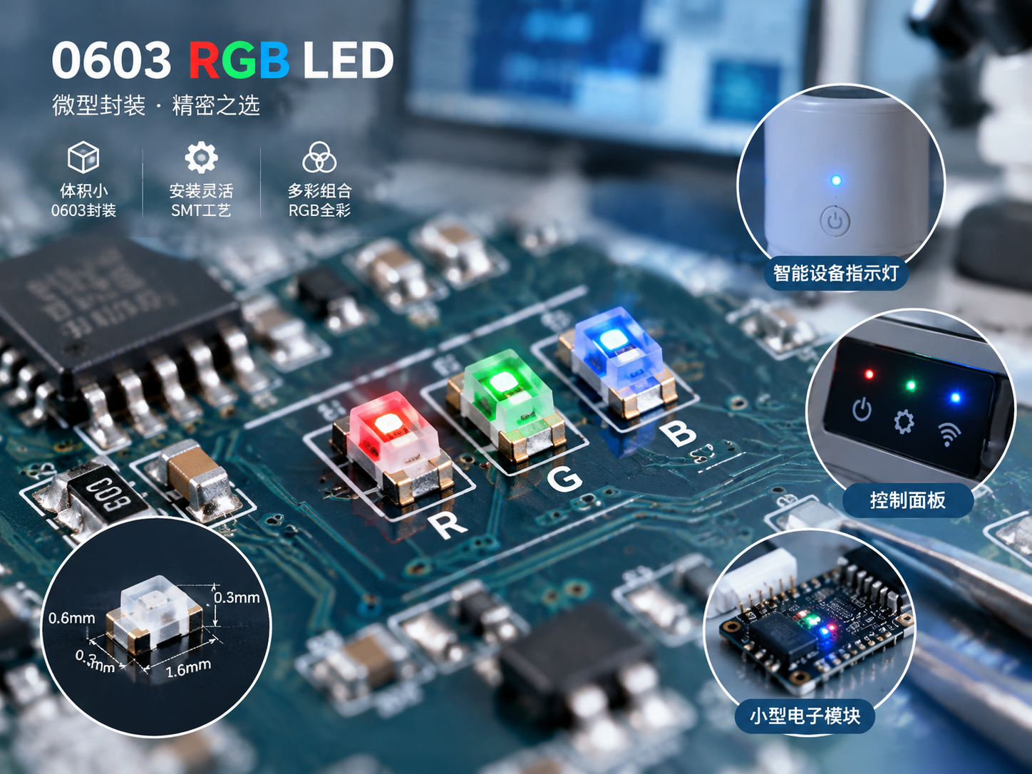 0603LED灯珠红绿蓝整体展示