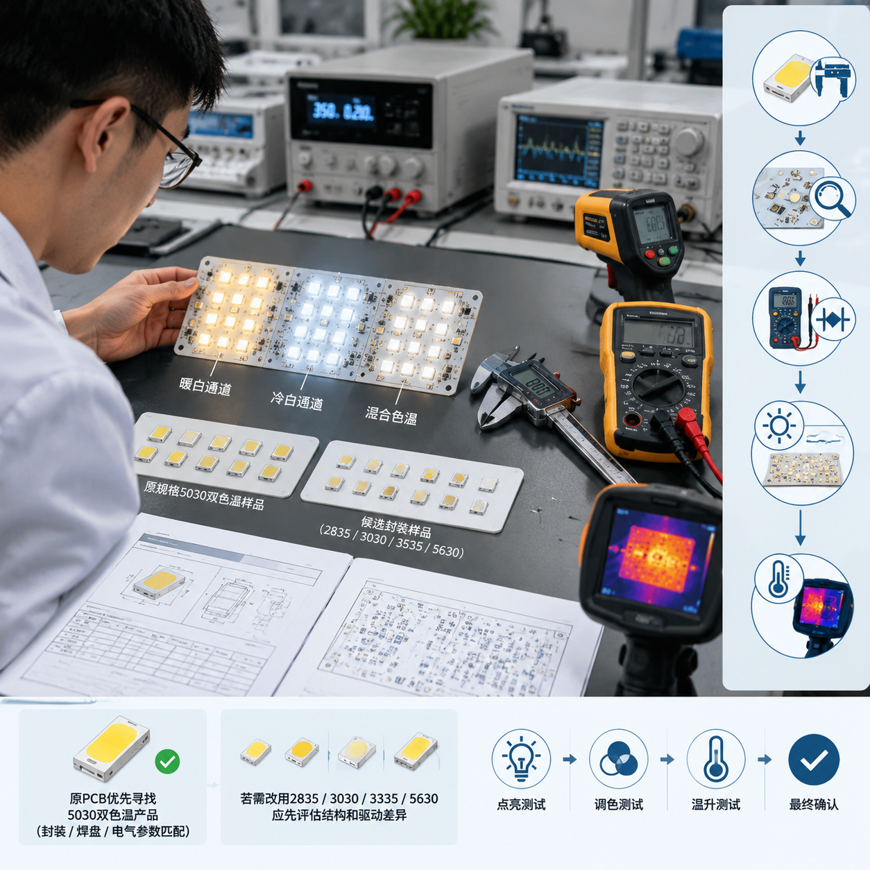 5030 双色温灯珠兼容型号(尺寸参数与替换指南)