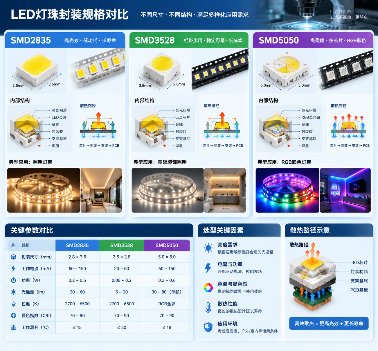 SMD2835 3528 5050 LED灯珠封装对比图