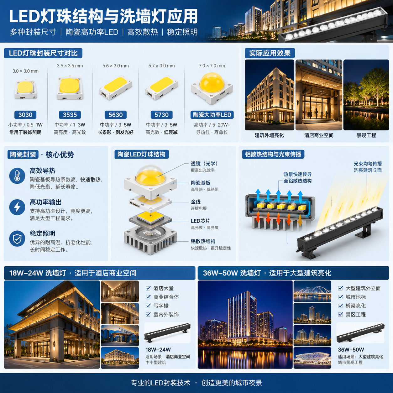 LED灯珠型号对比陶瓷封装散热结构
