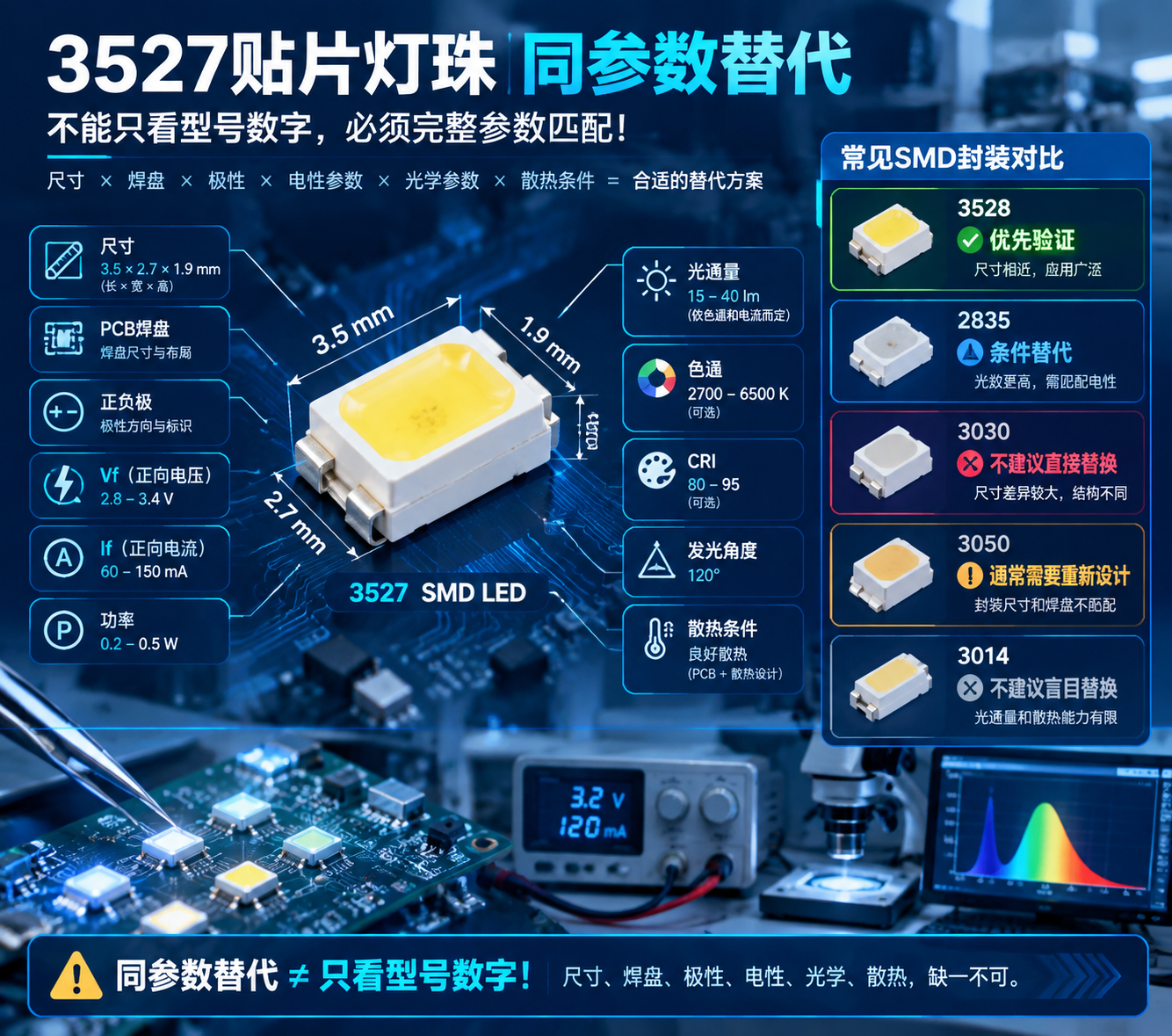 3527贴片灯珠同参数替代对比图