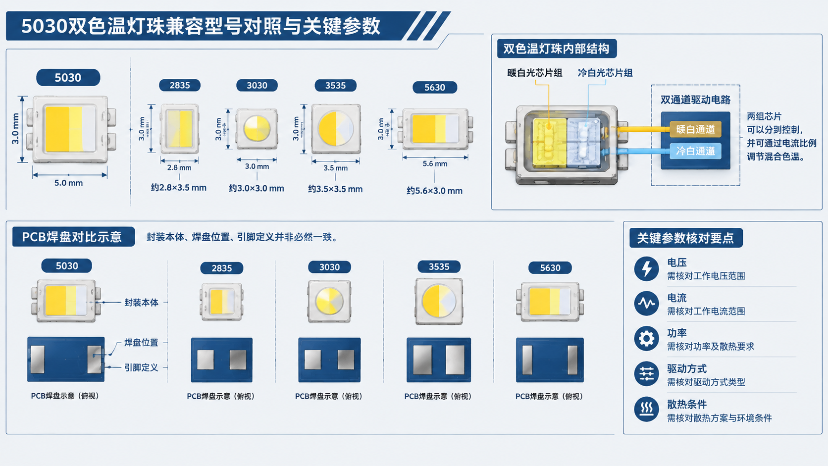 5030与2835等灯珠尺寸及焊盘对比