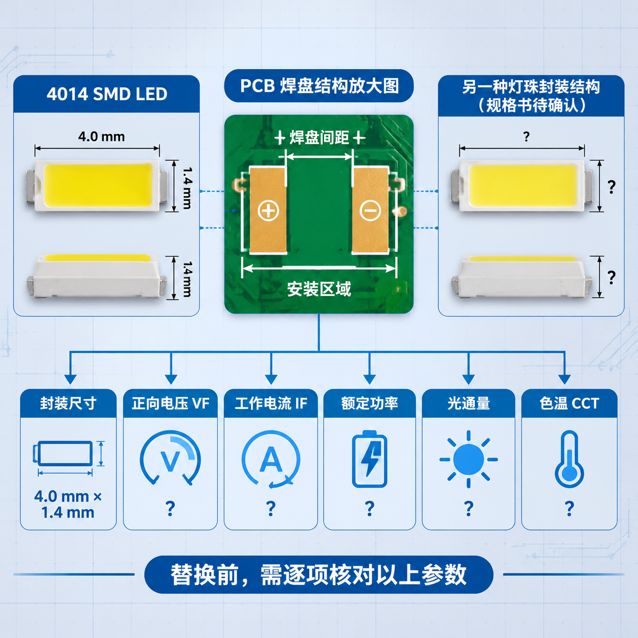 4014 SMD LED灯珠封装规格对比