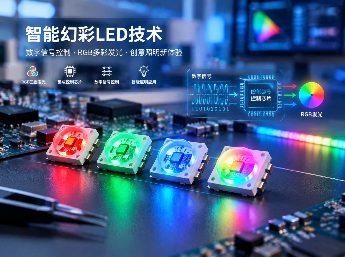 WS2812B贴片灯珠红绿蓝渐变单颗控制效果