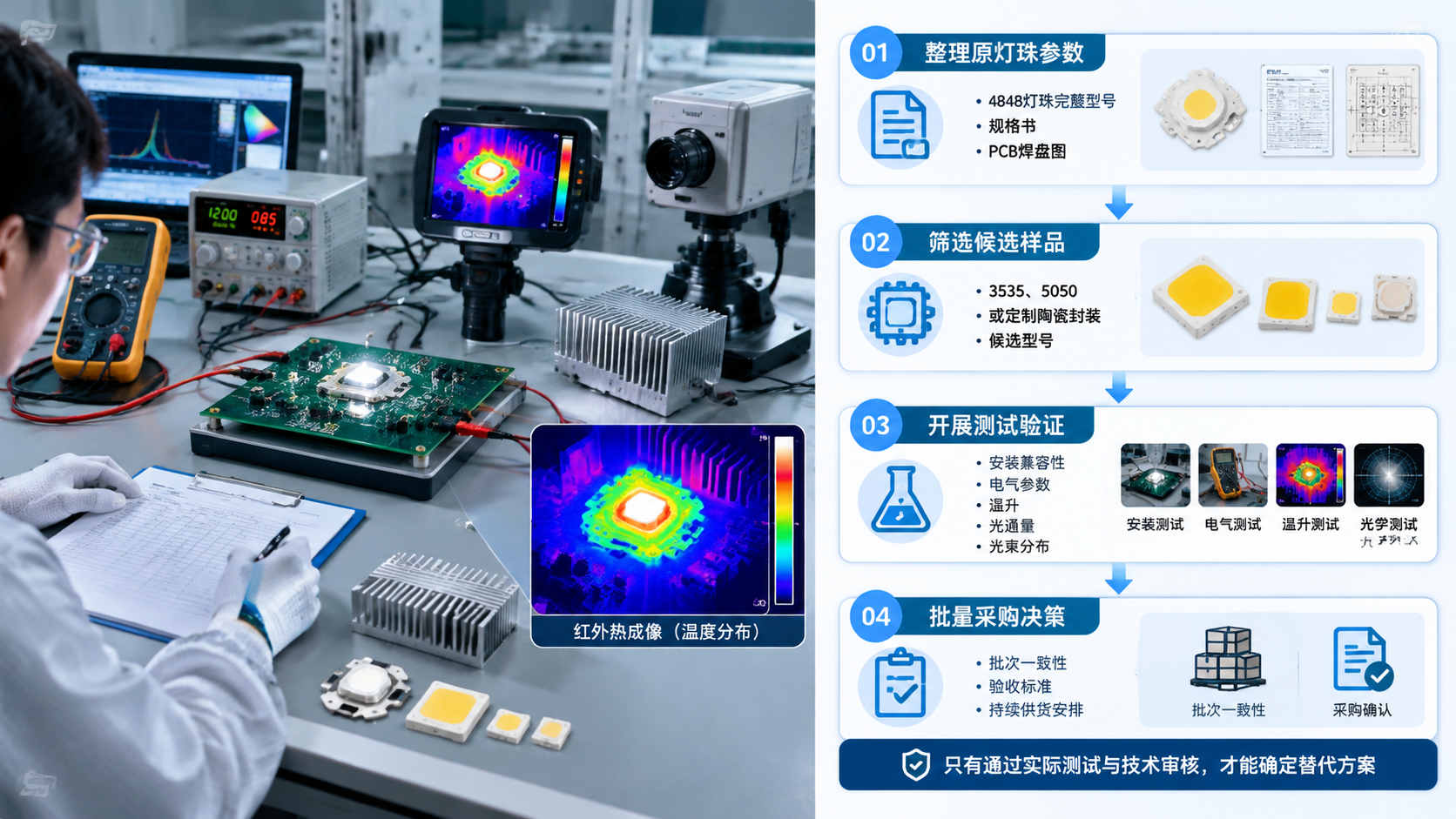 LED陶瓷灯珠替代验证流程实验场景图