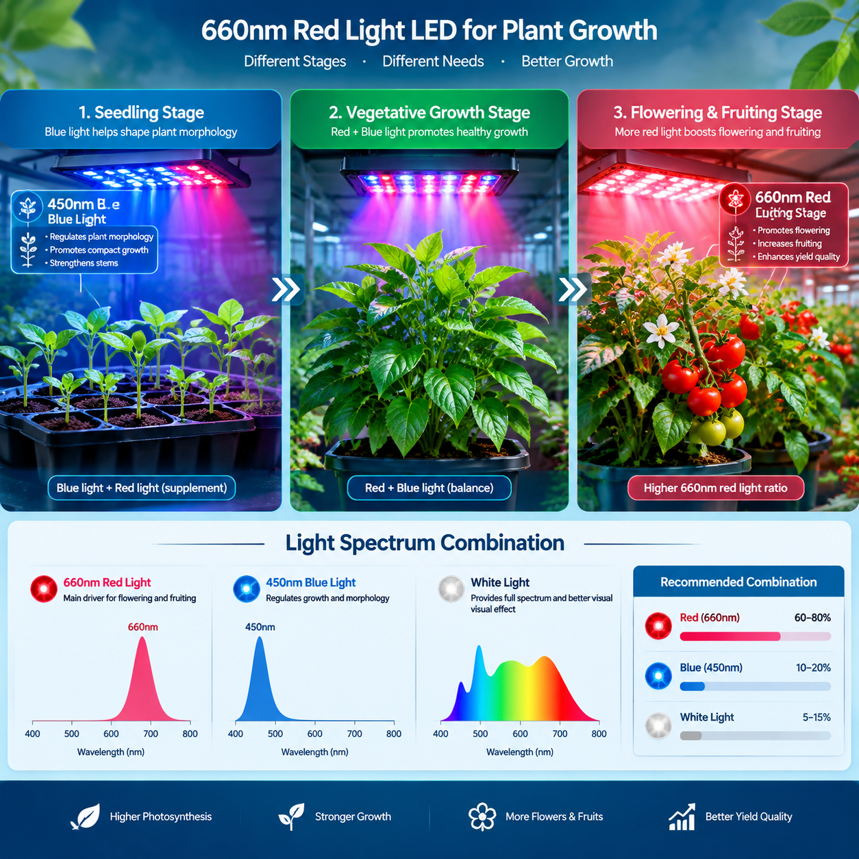 植物不同生长阶段红蓝白光搭配示意图